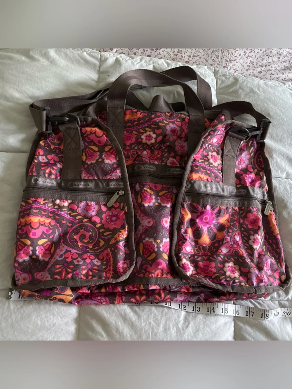 LeSportsac Brown, Pink & Orange Paisley Travel Tote